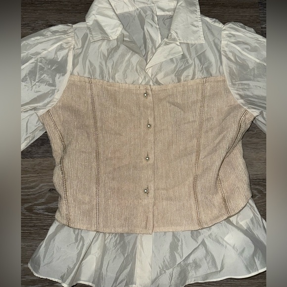 Boho White Blouse With Cream Corset - Size Small/Medium - Picture 2 of 5